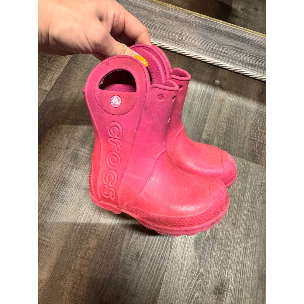 Crocs Kids Pink Handle It Rain Boots Waterproof Pull On Shoes Size C8